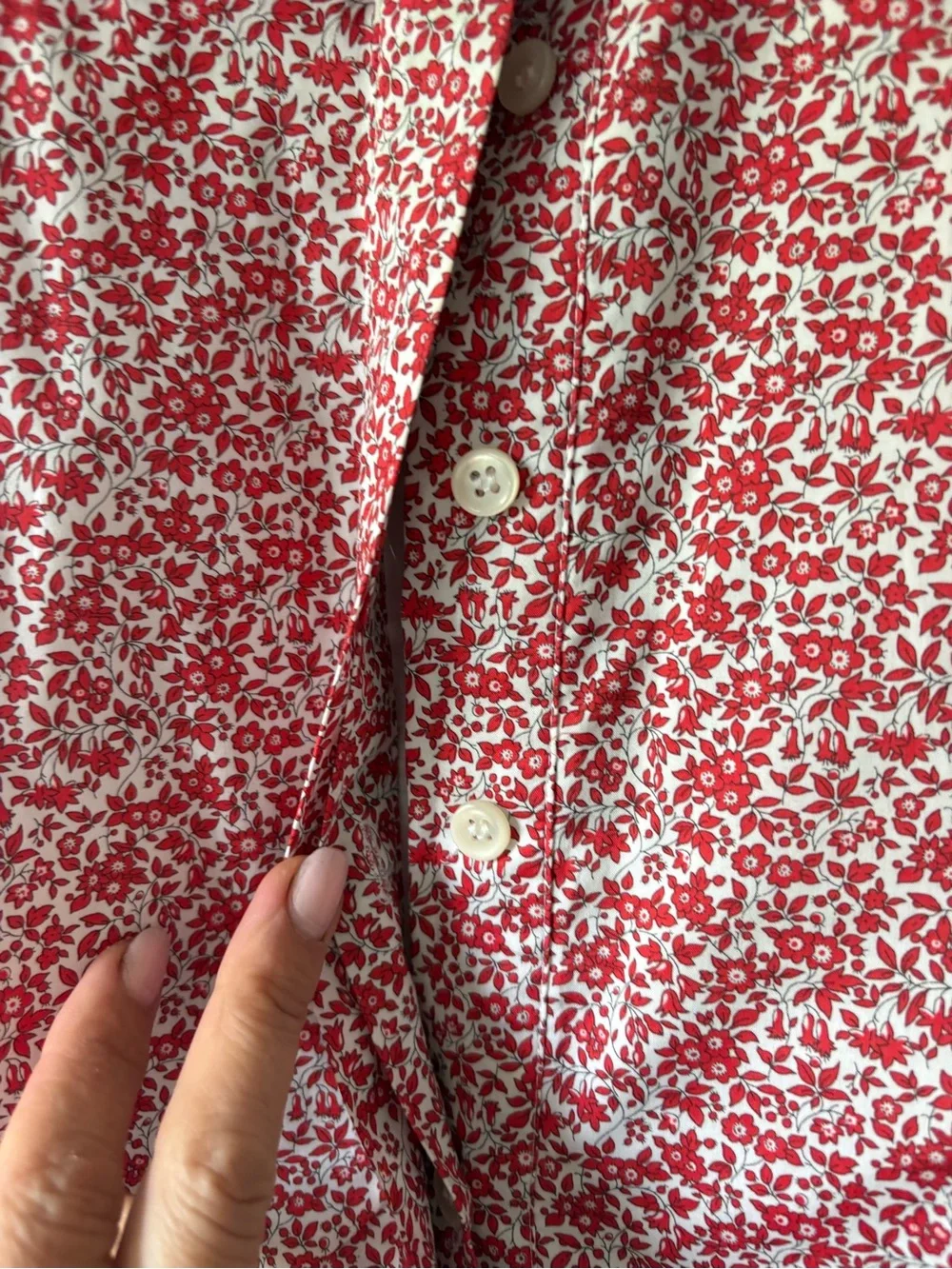 J.Crew Liberty floral print, red and white  button down dress